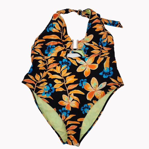 River Island Size 18 Plus Floral One Piece Swimsuit Keyhole Front NWOT - Picture 1 of 9